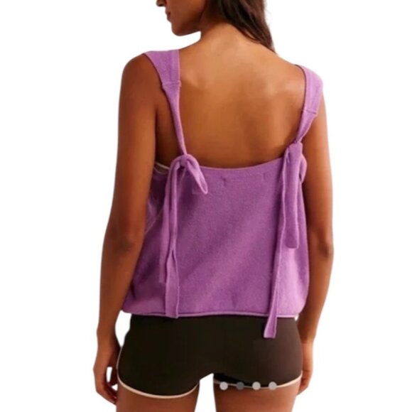 Free People Beach Lavender Cotton Knit Tie-Strap Tank Top V-Neck Small - Picture 15 of 16
